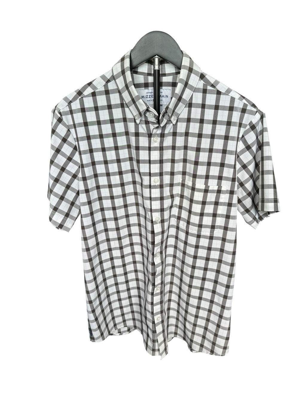 Mizzen+Main Leeward Collection Trim Fit Taupe Plaid Performance Button Down L